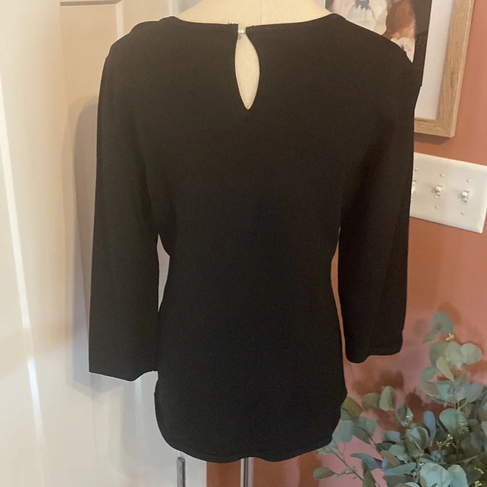 NWT White House Black Market Faux Pearl sparkle Neck LP pullover black sweater